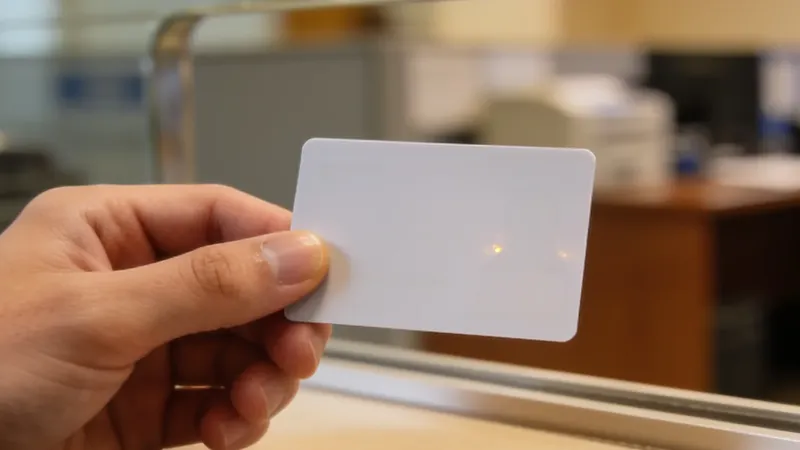 Ruka drží identifikační kartu u přepážky úřadu